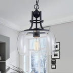 WUZUPS Chandelier Rustic Farmhouse Industrial Round Ceiling Pendant LED Light Fixture with Clear Glass Shades for Dining Room Kitchen Island Foyer Entryway, H 17" x W 13.4", E26 Base, Black - Grand Goldman