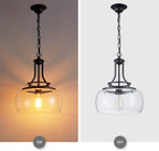 WUZUPS Chandelier Rustic Farmhouse Industrial Round Ceiling Pendant LED Light Fixture with Clear Glass Shades for Dining Room Kitchen Island Foyer Entryway, H 17" x W 13.4", E26 Base, Black - Grand Goldman