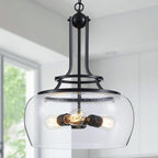 WUZUPS Chandelier Rustic Farmhouse Industrial Round Ceiling Pendant LED Light Fixture with Clear Glass Shades for Dining Room Kitchen Island Foyer Entryway, H 17" x W 13.4", E26 Base, Black - Grand Goldman