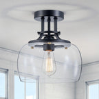 WUZUPS Chandelier Rustic Farmhouse Industrial Round Ceiling Pendant LED Light Fixture with Clear Glass Shades for Dining Room Kitchen Island Foyer Entryway, H 17" x W 13.4", E26 Base, Black - Grand Goldman