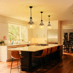 WUZUPS Chandelier Rustic Farmhouse Industrial Round Ceiling Pendant LED Light Fixture with Clear Glass Shades for Dining Room Kitchen Island Foyer Entryway, H 17" x W 13.4", E26 Base, Black - Grand Goldman