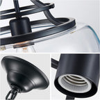 WUZUPS Chandelier Rustic Farmhouse Industrial Round Ceiling Pendant LED Light Fixture with Clear Glass Shades for Dining Room Kitchen Island Foyer Entryway, H 17" x W 13.4", E26 Base, Black - Grand Goldman