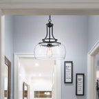 WUZUPS Chandelier Rustic Farmhouse Industrial Round Ceiling Pendant LED Light Fixture with Clear Glass Shades for Dining Room Kitchen Island Foyer Entryway, H 17" x W 13.4", E26 Base, Black - Grand Goldman