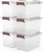 WYT 6-Pack Clear 7 Quart Storage Latch Box/Bins, Plastic Stackable Latching Box with Brown Handle and Lid, Multi-Purpose, 7 Litre - Grand Goldman