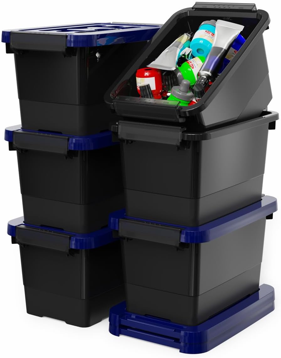 WYT 6-Pack Clear 7 Quart Storage Latch Box/Bins, Plastic Stackable Latching Box with Brown Handle and Lid, Multi-Purpose, 7 Litre - Grand Goldman