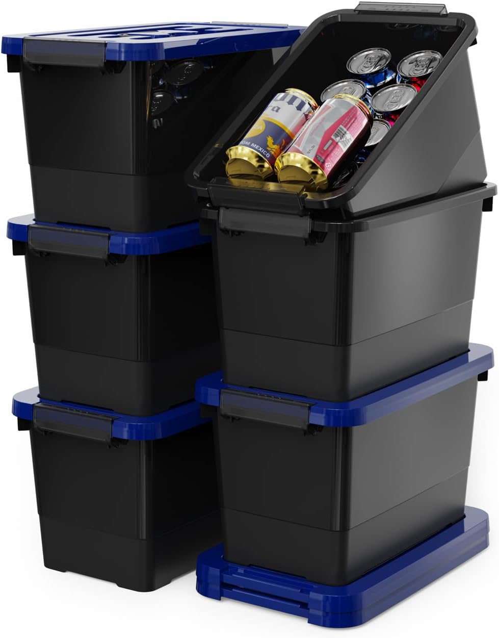 WYT 6-Pack Clear 7 Quart Storage Latch Box/Bins, Plastic Stackable Latching Box with Brown Handle and Lid, Multi-Purpose, 7 Litre - Grand Goldman