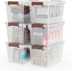WYT 6-Pack Clear 7 Quart Storage Latch Box/Bins, Plastic Stackable Latching Box with Brown Handle and Lid, Multi-Purpose, 7 Litre - Grand Goldman