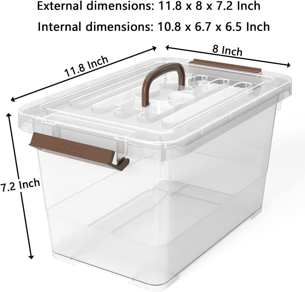 WYT 6-Pack Clear 7 Quart Storage Latch Box/Bins, Plastic Stackable Latching Box with Brown Handle and Lid, Multi-Purpose, 7 Litre - Grand Goldman