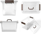 WYT 6-Pack Clear 7 Quart Storage Latch Box/Bins, Plastic Stackable Latching Box with Brown Handle and Lid, Multi-Purpose, 7 Litre - Grand Goldman