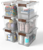 WYT 6-Pack Clear 7 Quart Storage Latch Box/Bins, Plastic Stackable Latching Box with Brown Handle and Lid, Multi-Purpose, 7 Litre - Grand Goldman