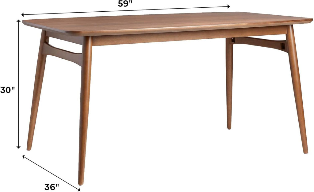 Walker Edison Mid-Century Modern Solid Wood Tapered-Leg Dining Table, 59 Inch, Walnut - Grand Goldman