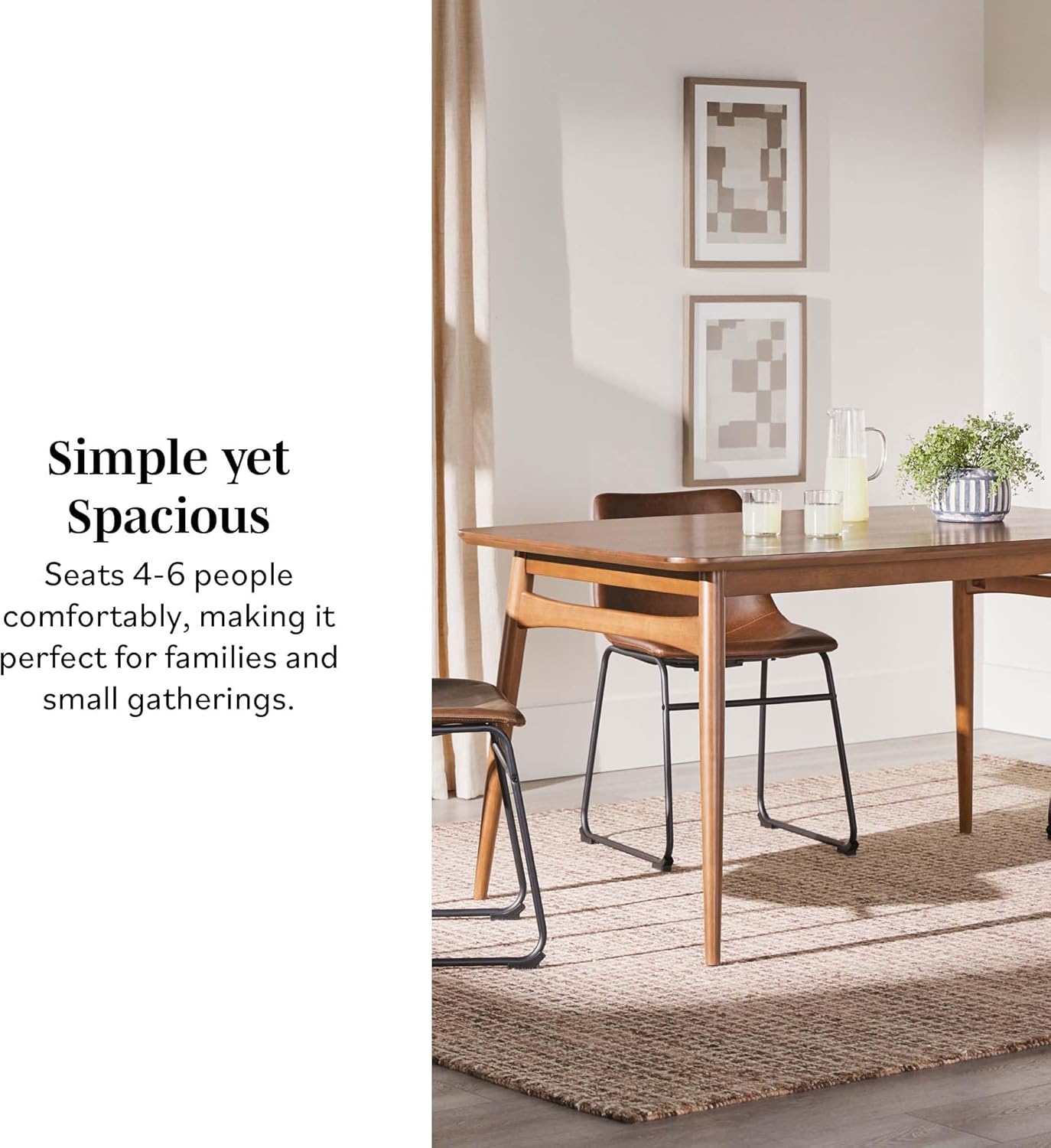 Walker Edison Mid-Century Modern Solid Wood Tapered-Leg Dining Table, 59 Inch, Walnut - Grand Goldman