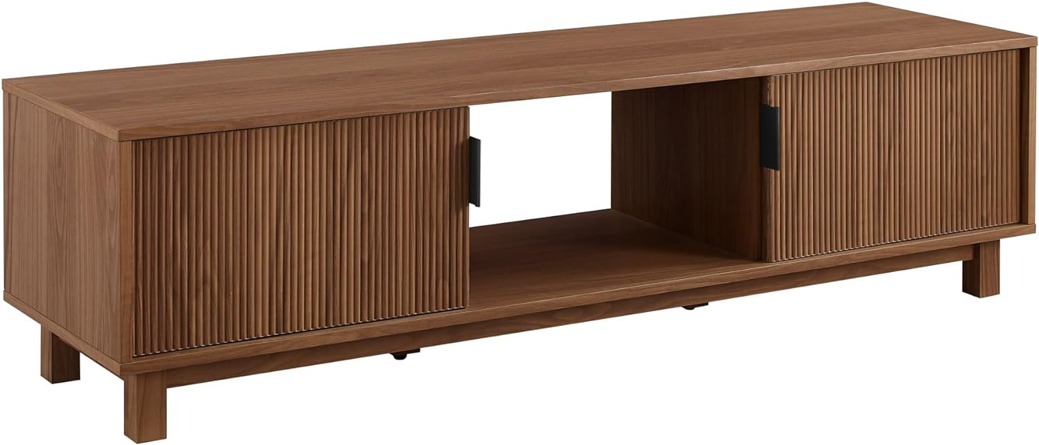 Walker Edison Walton Modern Fluted-Door Low Stand for TVs up to 80 Inches, 70 x 15.75 x 16 inches, Mocha - Grand Goldman