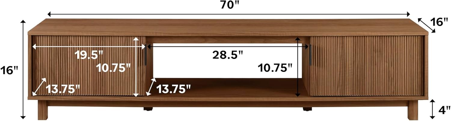 Walker Edison Walton Modern Fluted-Door Low Stand for TVs up to 80 Inches, 70 x 15.75 x 16 inches, Mocha - Grand Goldman