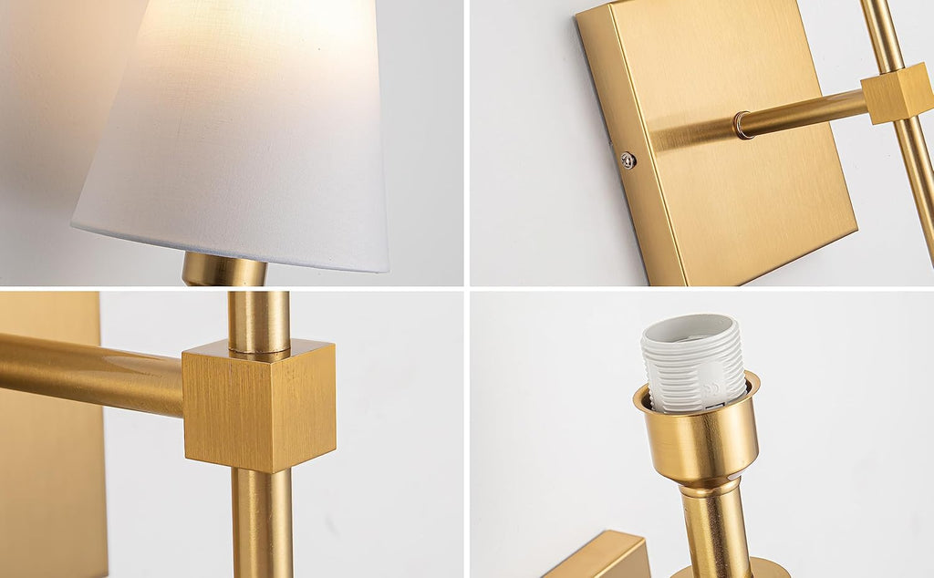 Wall Lights Battery Operated Wall Sconces Set Of 2，Indoor not Hardwired Fabric Shade Fixtures,Rechargeable Wireless Wall Sconces With Dimmable Remote Control,for Bedroom,Farmhouse ( Color : Gold ) - Grand Goldman