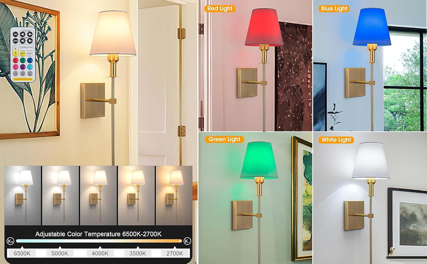 Wall Lights Battery Operated Wall Sconces Set Of 2，Indoor not Hardwired Fabric Shade Fixtures,Rechargeable Wireless Wall Sconces With Dimmable Remote Control,for Bedroom,Farmhouse ( Color : Gold ) - Grand Goldman
