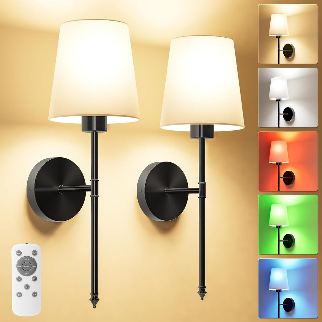 Wall Lights Battery Operated Wall Sconces Set of 2,Gold Wireless Wall Sconces with Remote,9 Colors Modes Rechargeable Wall lamp for Bedroom Living Room - Grand Goldman