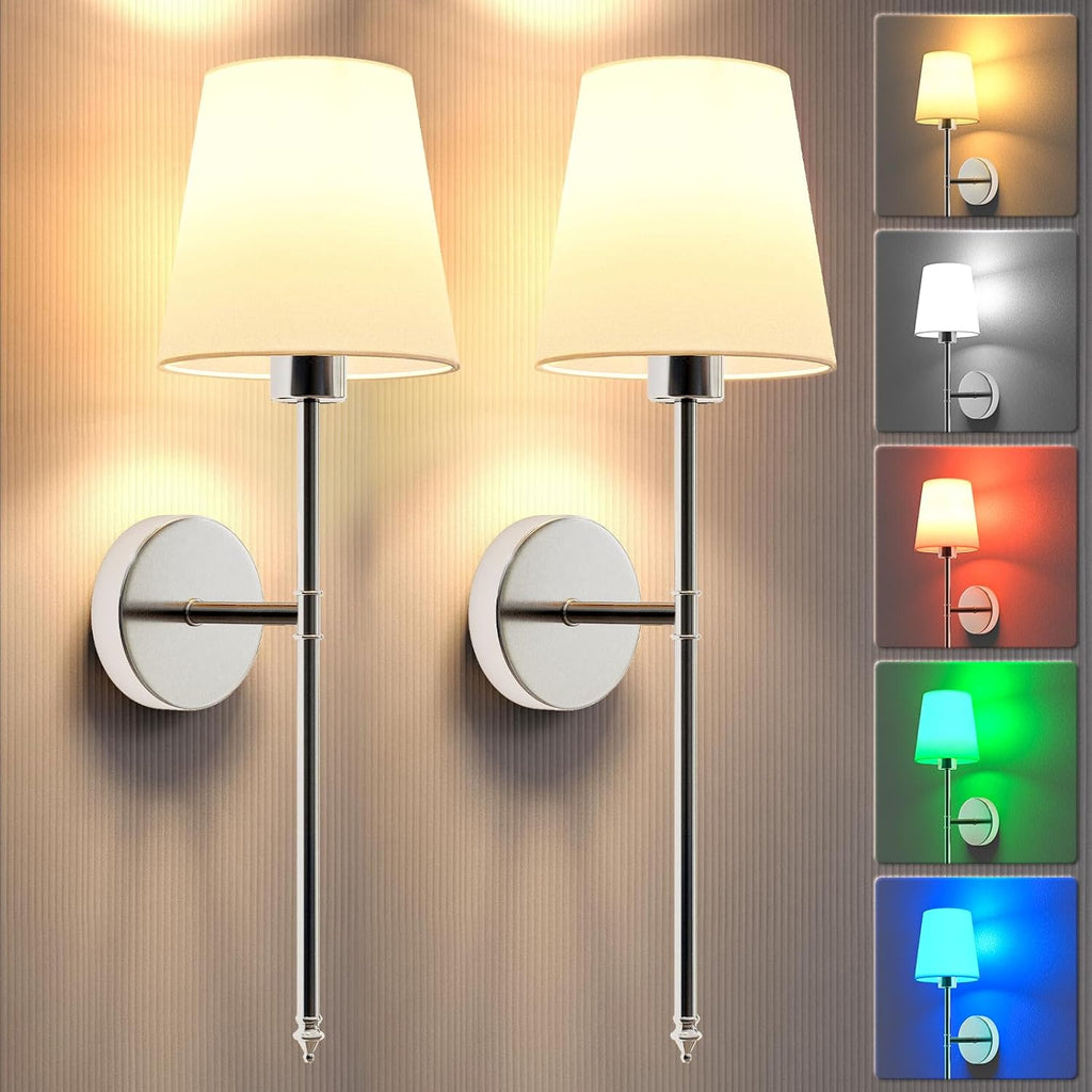 Wall Lights Battery Operated Wall Sconces Set of 2,Gold Wireless Wall Sconces with Remote,9 Colors Modes Rechargeable Wall lamp for Bedroom Living Room - Grand Goldman