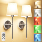 Wall Lights Battery Operated Wall Sconces Set of 2,Gold Wireless Wall Sconces with Remote,9 Colors Modes Rechargeable Wall lamp for Bedroom Living Room - Grand Goldman