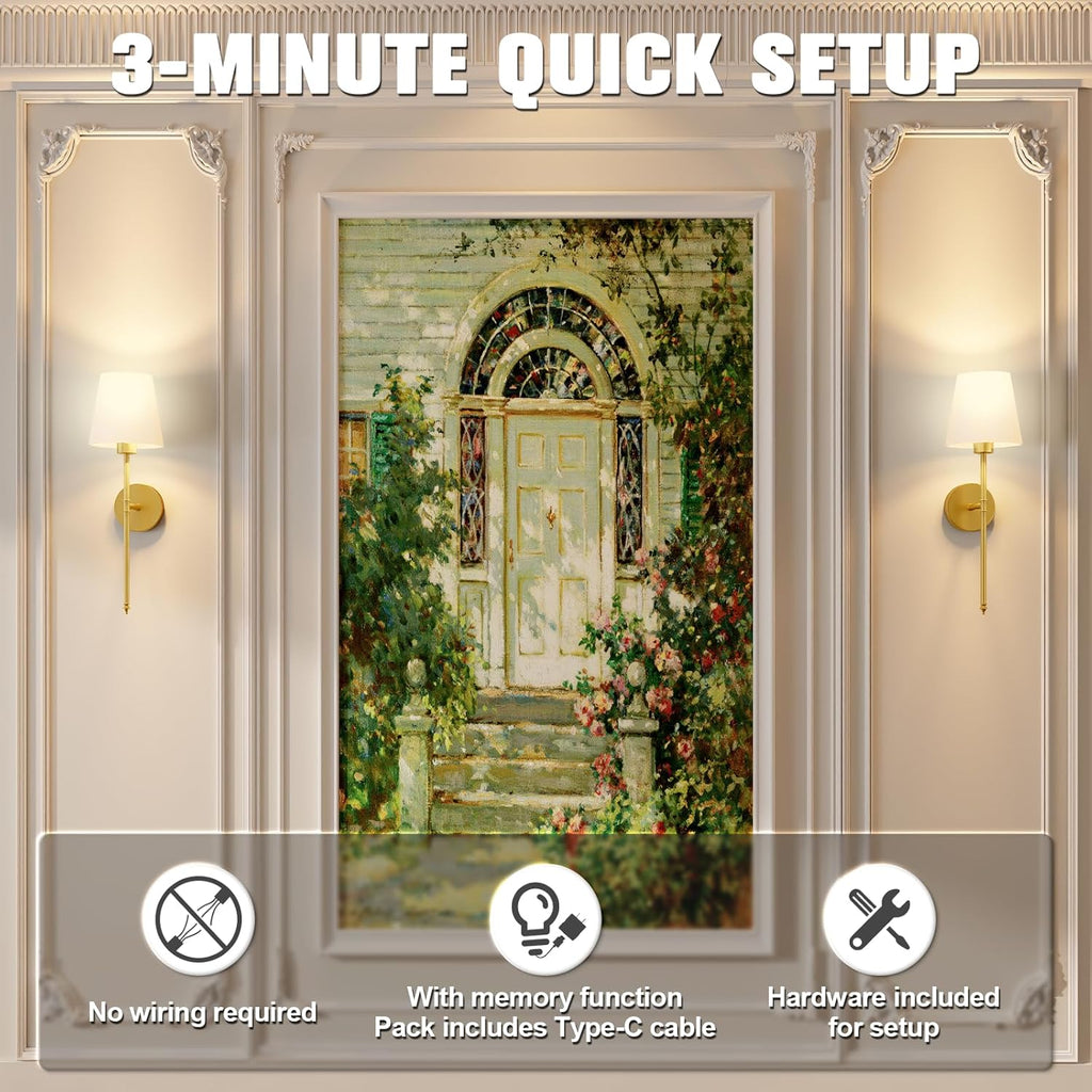 Wall Lights Battery Operated Wall Sconces Set of 2,Gold Wireless Wall Sconces with Remote,9 Colors Modes Rechargeable Wall lamp for Bedroom Living Room - Grand Goldman