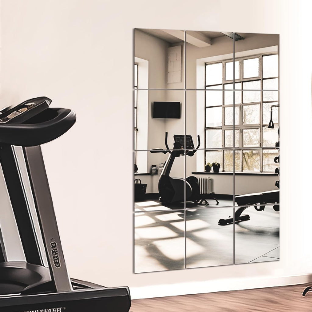 Wall Mirror Full Length Mirror for Wall,Home Gym Mirror 14''x12'' x 12PCS, Glass Frameless Body Mirror Wall-Mounted for Gym, Bedroom, Living Room, Over The Door - Grand Goldman