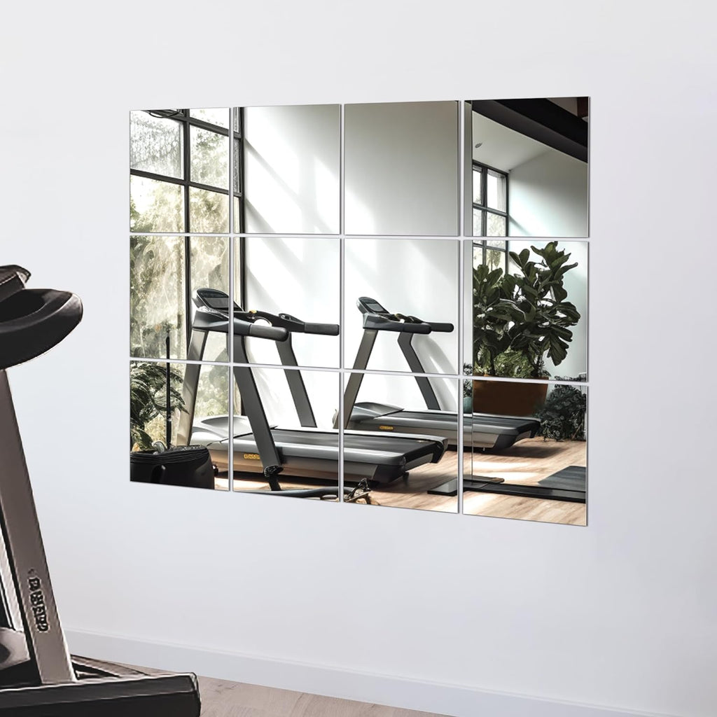 Wall Mirror Full Length Mirror for Wall,Home Gym Mirror 14''x12'' x 12PCS, Glass Frameless Body Mirror Wall-Mounted for Gym, Bedroom, Living Room, Over The Door - Grand Goldman