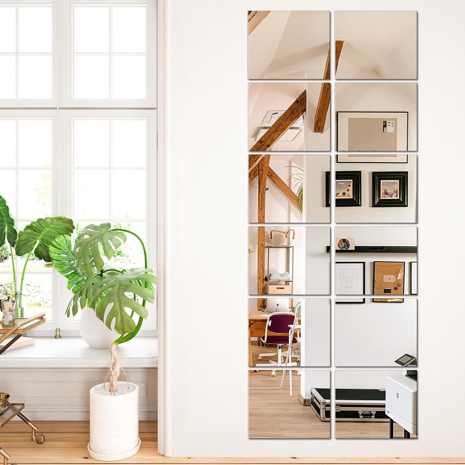 Wall Mirror Full Length Mirror for Wall,Home Gym Mirror 14''x12'' x 12PCS, Glass Frameless Body Mirror Wall-Mounted for Gym, Bedroom, Living Room, Over The Door - Grand Goldman