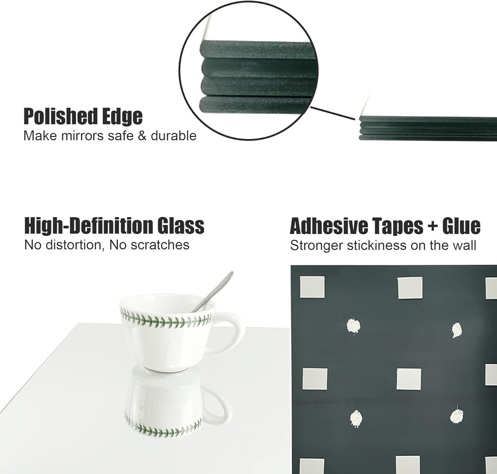 Wall Mirror Full Length Mirror for Wall,Home Gym Mirror 14''x12'' x 12PCS, Glass Frameless Body Mirror Wall-Mounted for Gym, Bedroom, Living Room, Over The Door - Grand Goldman