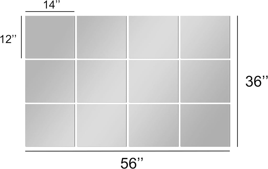 Wall Mirror Full Length Mirror for Wall,Home Gym Mirror 14''x12'' x 12PCS, Glass Frameless Body Mirror Wall-Mounted for Gym, Bedroom, Living Room, Over The Door - Grand Goldman