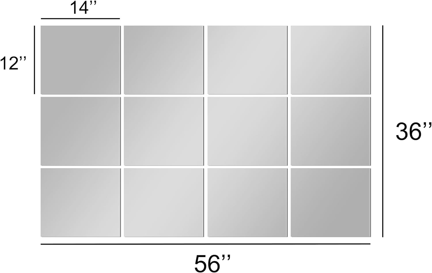 Wall Mirror Full Length Mirror for Wall,Home Gym Mirror 14''x12'' x 12PCS, Glass Frameless Body Mirror Wall-Mounted for Gym, Bedroom, Living Room, Over The Door - Grand Goldman