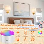 Wall Sconce Battery Operated Wall Light Fixure with Remote Control, Dimmable Battery Operated Wall Sconces Set Of Two, Indoor Wireless Wall Mounted Lamp with Rechargable Bulb For Bedroom Living Room ( - Grand Goldman