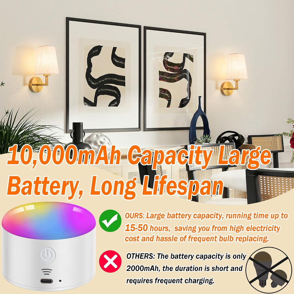 Wall Sconce Battery Operated Wall Light Fixure with Remote Control, Dimmable Battery Operated Wall Sconces Set Of Two, Indoor Wireless Wall Mounted Lamp with Rechargable Bulb For Bedroom Living Room ( - Grand Goldman