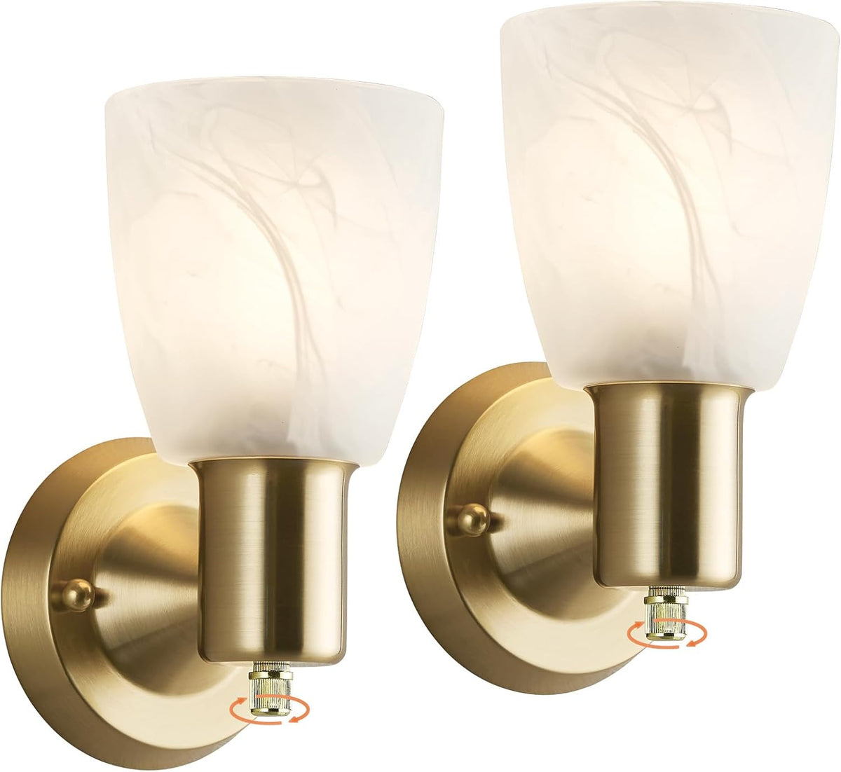Wall Sconces Set of 2, Brushed Nickel Vanity Lights for Bathroom, Modern Wall Light Fixtures with Rotary Switch, Wall Mount Light with Frosted Glass, Farmhouse Wall Lamp for Bedroom Living Room - Grand Goldman