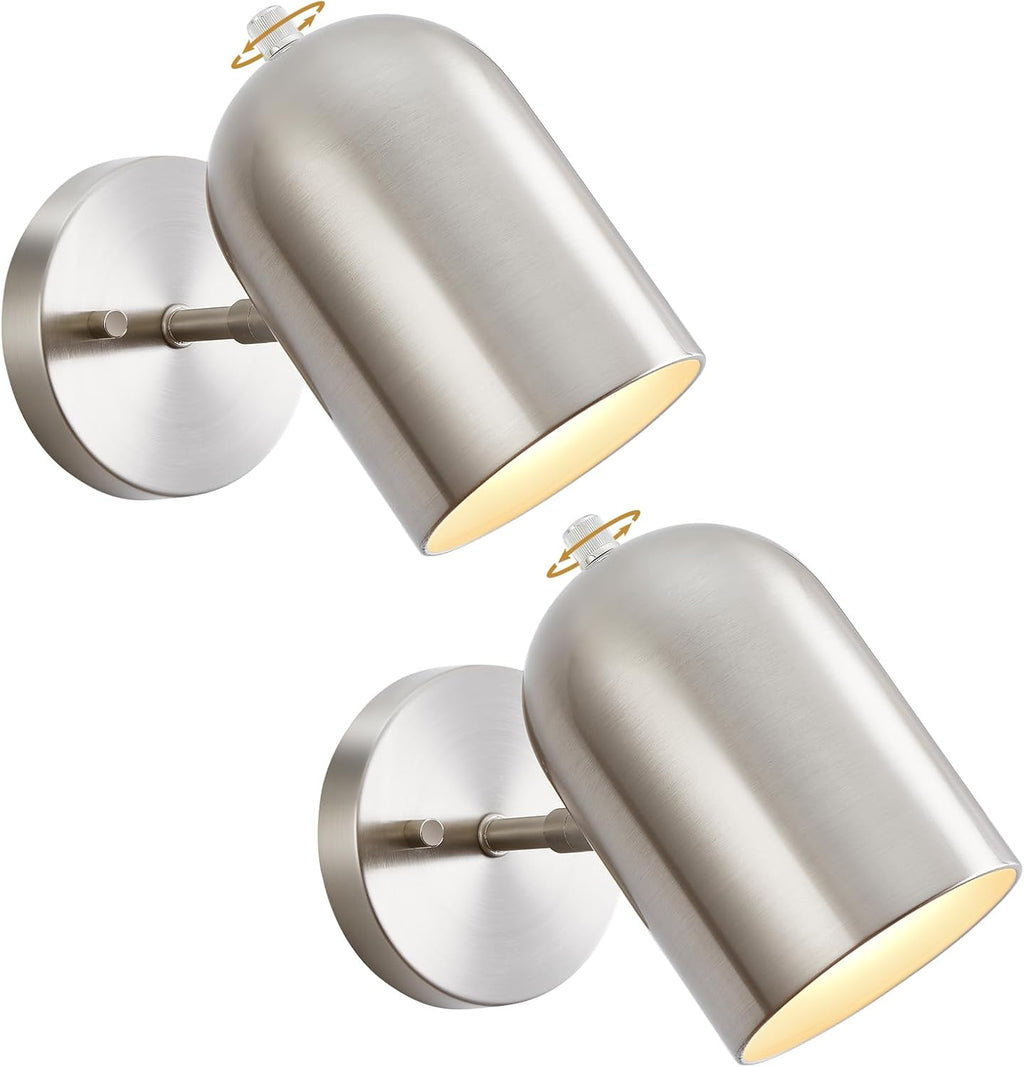 Wall Sconces Set of 2, Brushed Nickel Vanity Lights for Bathroom, Modern Wall Light Fixtures with Rotary Switch, Wall Mount Light with Frosted Glass, Farmhouse Wall Lamp for Bedroom Living Room - Grand Goldman