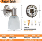 Wall Sconces Set of 2, Brushed Nickel Vanity Lights for Bathroom, Modern Wall Light Fixtures with Rotary Switch, Wall Mount Light with Frosted Glass, Farmhouse Wall Lamp for Bedroom Living Room - Grand Goldman