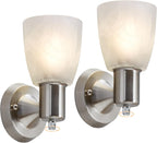 Wall Sconces Set of 2, Brushed Nickel Vanity Lights for Bathroom, Modern Wall Light Fixtures with Rotary Switch, Wall Mount Light with Frosted Glass, Farmhouse Wall Lamp for Bedroom Living Room - Grand Goldman