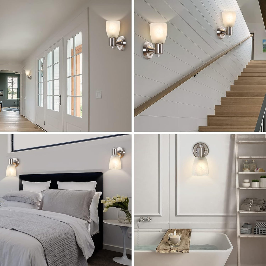 Wall Sconces Set of 2, Brushed Nickel Vanity Lights for Bathroom, Modern Wall Light Fixtures with Rotary Switch, Wall Mount Light with Frosted Glass, Farmhouse Wall Lamp for Bedroom Living Room - Grand Goldman