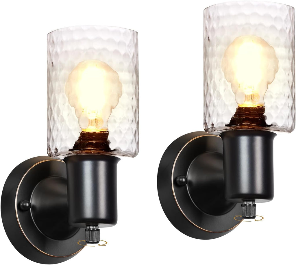 Wall Sconces Set of 2, Brushed Nickel Vanity Lights for Bathroom, Modern Wall Light Fixtures with Rotary Switch, Wall Mount Light with Frosted Glass, Farmhouse Wall Lamp for Bedroom Living Room - Grand Goldman