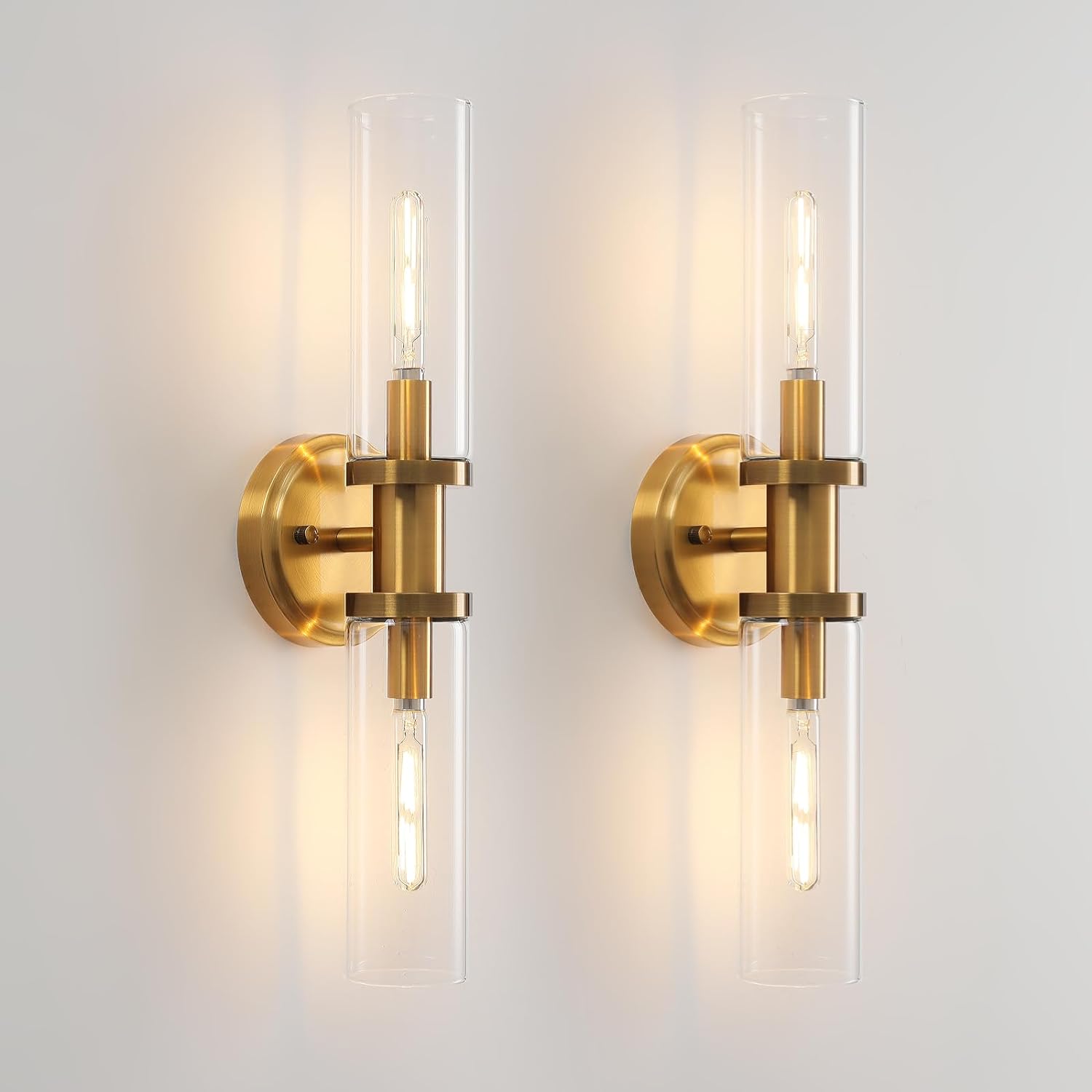 Wall Sconces Set of Two Brushed Brass Gold 🔥🔥🔥 Sconces Wall Lighting with Clear Glass Wall Lamp Modern Wall Sconce Wall Light Fixtures Sconces Wall Decor Set of 2 Wall scones, Wall Lights Set of 2 - Grand Goldman