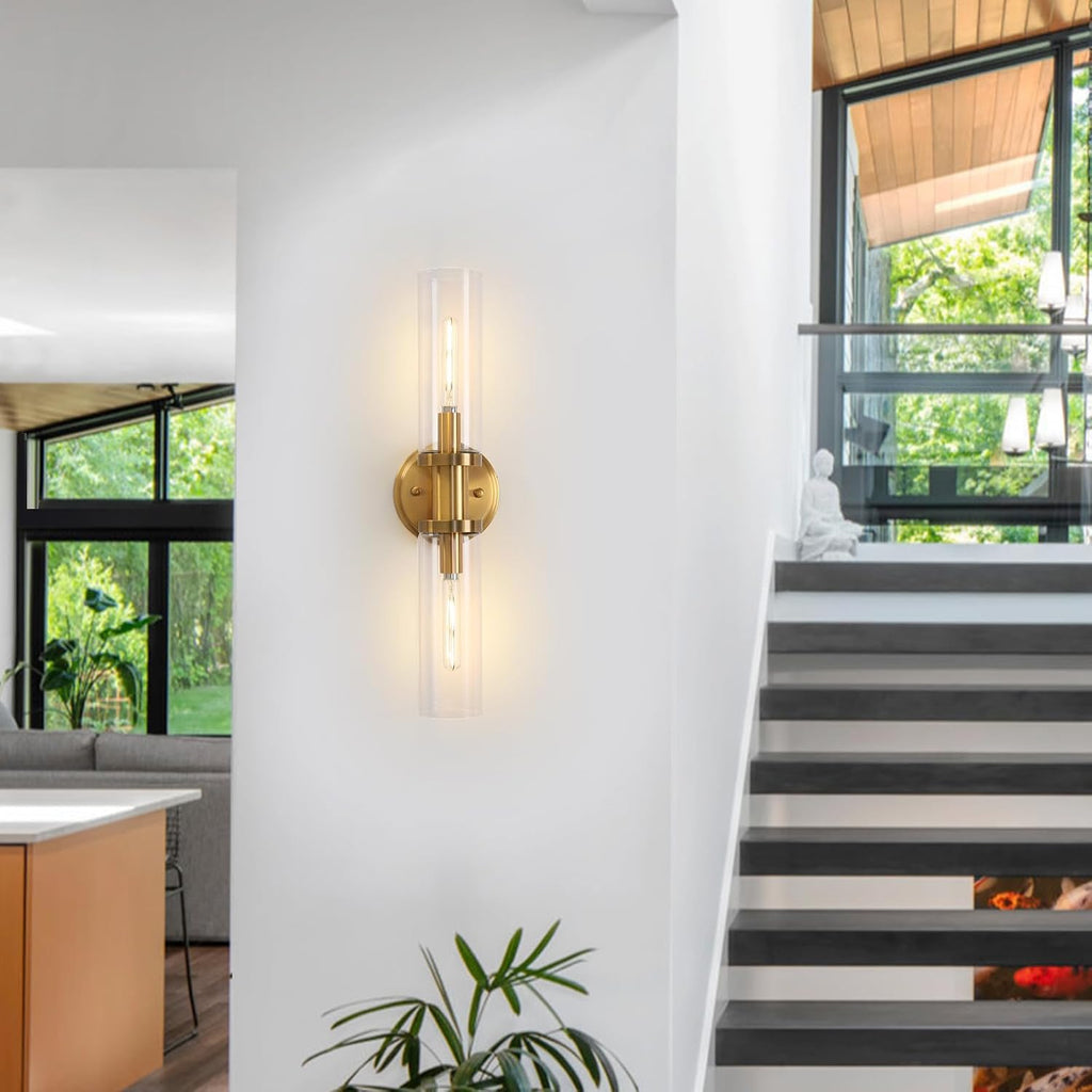 Wall Sconces Set of Two Brushed Brass Gold 🔥🔥🔥 Sconces Wall Lighting with Clear Glass Wall Lamp Modern Wall Sconce Wall Light Fixtures Sconces Wall Decor Set of 2 Wall scones, Wall Lights Set of 2 - Grand Goldman