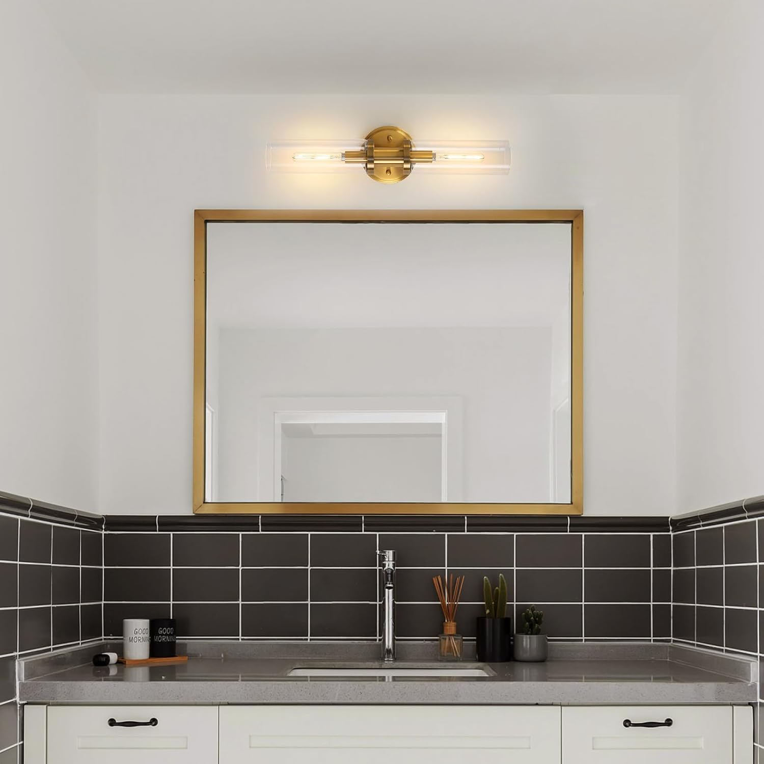 Wall Sconces Set of Two Brushed Brass Gold 🔥🔥🔥 Sconces Wall Lighting with Clear Glass Wall Lamp Modern Wall Sconce Wall Light Fixtures Sconces Wall Decor Set of 2 Wall scones, Wall Lights Set of 2 - Grand Goldman