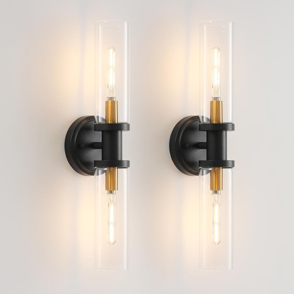 Wall Sconces Set of Two Brushed Brass Gold 🔥🔥🔥 Sconces Wall Lighting with Clear Glass Wall Lamp Modern Wall Sconce Wall Light Fixtures Sconces Wall Decor Set of 2 Wall scones, Wall Lights Set of 2 - Grand Goldman