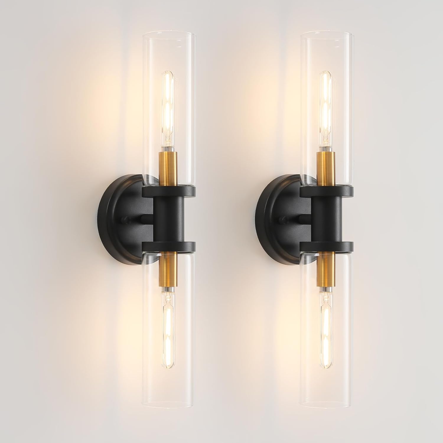 Wall Sconces Set of Two Brushed Brass Gold 🔥🔥🔥 Sconces Wall Lighting with Clear Glass Wall Lamp Modern Wall Sconce Wall Light Fixtures Sconces Wall Decor Set of 2 Wall scones, Wall Lights Set of 2 - Grand Goldman