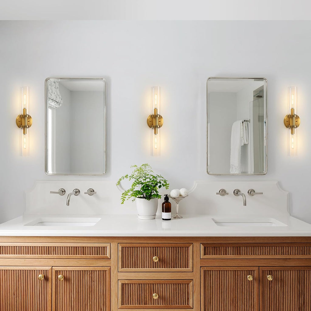 Wall Sconces Set of Two Brushed Brass Gold 🔥🔥🔥 Sconces Wall Lighting with Clear Glass Wall Lamp Modern Wall Sconce Wall Light Fixtures Sconces Wall Decor Set of 2 Wall scones, Wall Lights Set of 2 - Grand Goldman