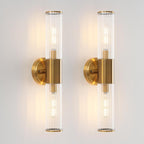 Wall Sconces Set of Two Brushed Brass Gold 🔥🔥🔥 Sconces Wall Lighting with Clear Glass Wall Lamp Modern Wall Sconce Wall Light Fixtures Sconces Wall Decor Set of 2 Wall scones, Wall Lights Set of 2 - Grand Goldman