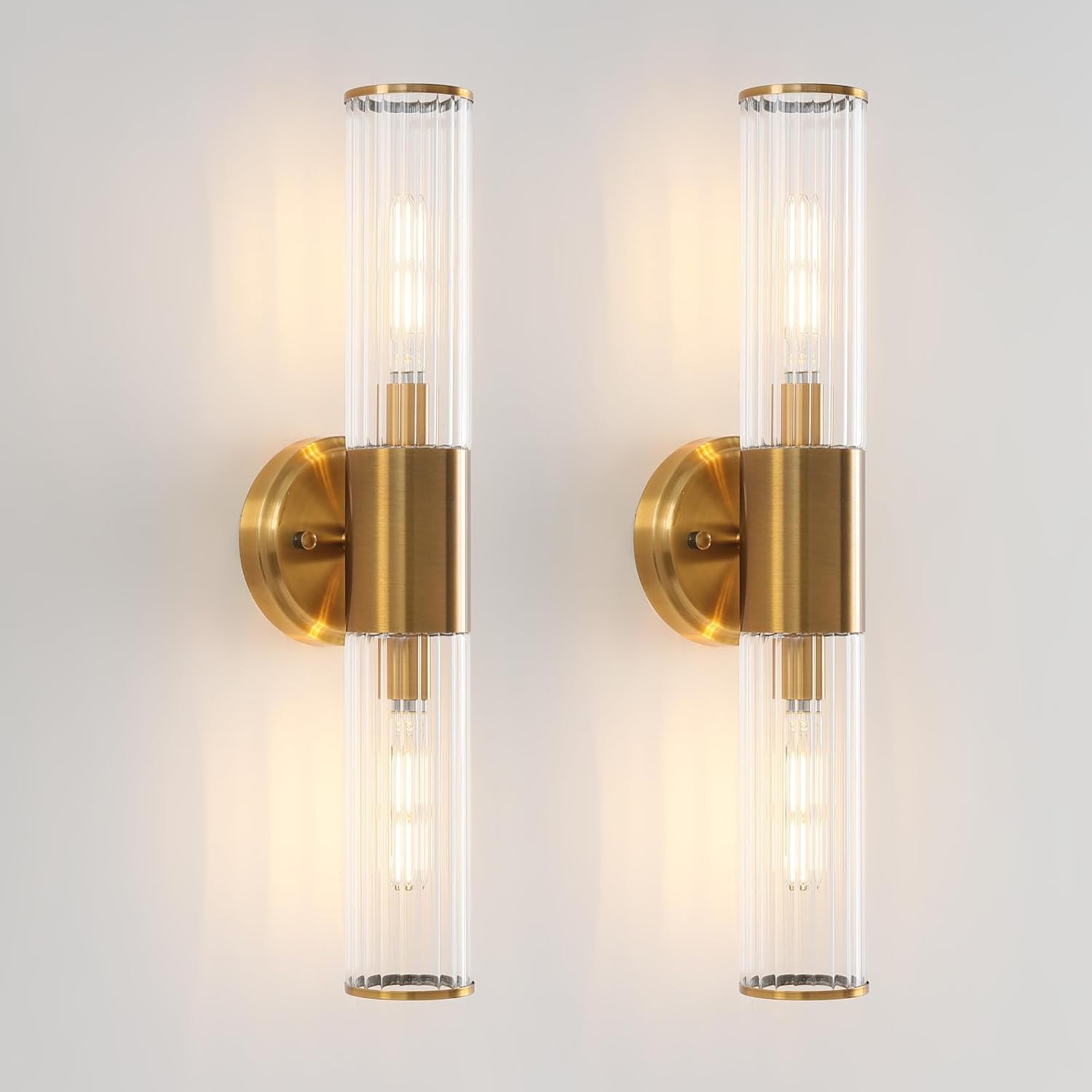 Wall Sconces Set of Two Brushed Brass Gold 🔥🔥🔥 Sconces Wall Lighting with Clear Glass Wall Lamp Modern Wall Sconce Wall Light Fixtures Sconces Wall Decor Set of 2 Wall scones, Wall Lights Set of 2 - Grand Goldman