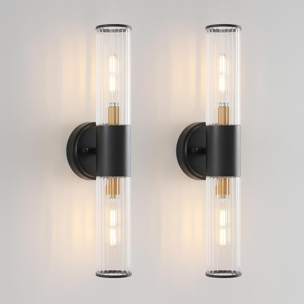 Wall Sconces Set of Two Brushed Brass Gold 🔥🔥🔥 Sconces Wall Lighting with Clear Glass Wall Lamp Modern Wall Sconce Wall Light Fixtures Sconces Wall Decor Set of 2 Wall scones, Wall Lights Set of 2 - Grand Goldman