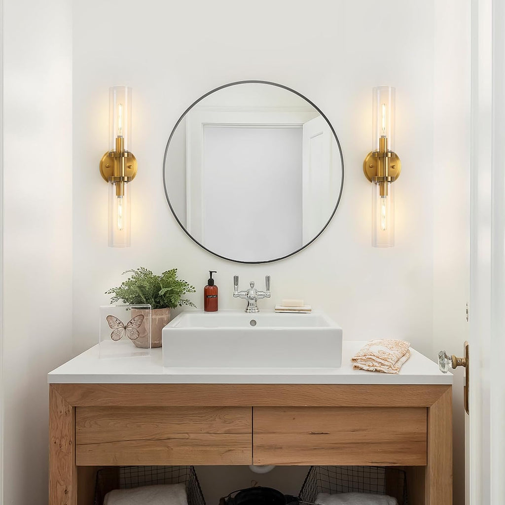 Wall Sconces Set of Two Brushed Brass Gold 🔥🔥🔥 Sconces Wall Lighting with Clear Glass Wall Lamp Modern Wall Sconce Wall Light Fixtures Sconces Wall Decor Set of 2 Wall scones, Wall Lights Set of 2 - Grand Goldman