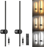 Wall Sconces Set of Two with Remote, Stepless Colors 3000K-6500K & Stepless Dimming, Hardwire or Plug-in, 180° Rotate, LED Black Plug in Wall Sconces with Timer & Night Light, 23.6 Inches - Grand Goldman