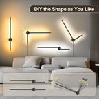 Wall Sconces Set of Two with Remote, Stepless Colors 3000K-6500K & Stepless Dimming, Hardwire or Plug-in, 180° Rotate, LED Black Plug in Wall Sconces with Timer & Night Light, 23.6 Inches - Grand Goldman